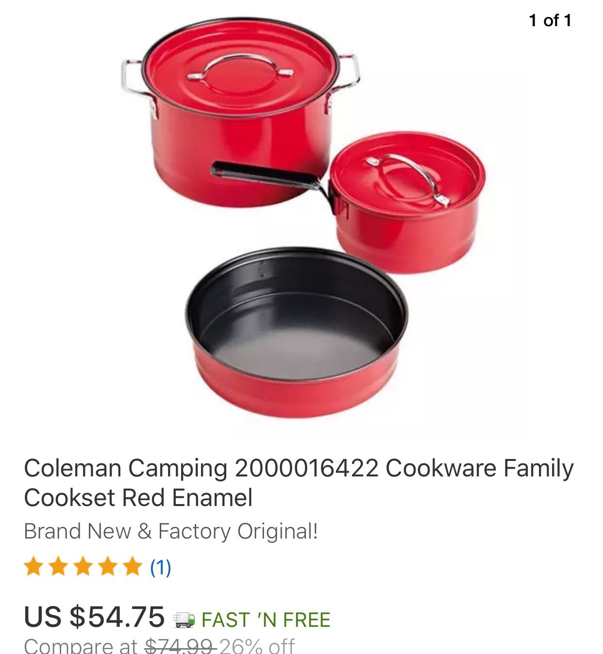 Coleman camping cookware cookset in red enamel