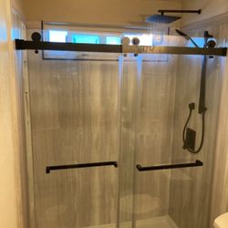 Frameless Shower Door, 44-48 in.W x 76 in.H Double Sliding Bathroom Shower Door,SD9002MB-48X76