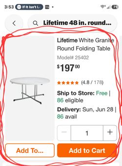 48" White Granite Round Folding Table