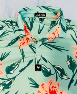 Bad Birdie Men’s Mint Hibiscus Golf Polo – Size Large