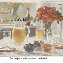 Princess House Set De Jarra Y 4 Copas Con Pedestal Nuevas En Sus Cajas 