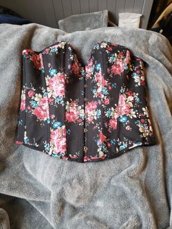 Pink/blue Floral Print Corset XL