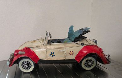 Vintage Toy Vw Bug Convertible Tin Metal Surf Up