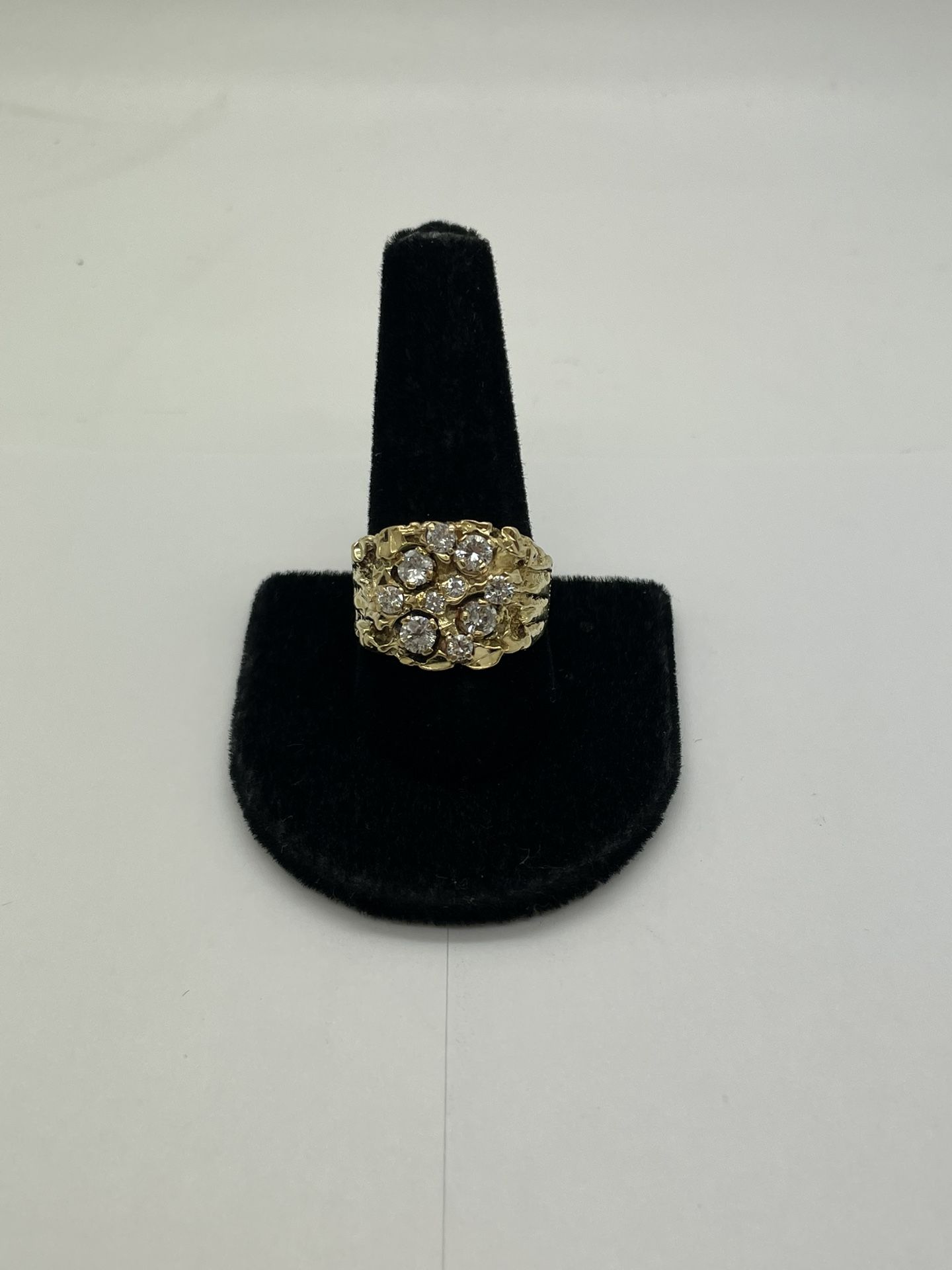 NUGGET RING 14KT YELLOW GOLD, 10.5” SIZE, 1.20CTW NATURAL DIAMONDS, 13.1 GRAMS. 