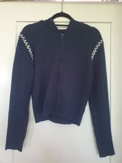 Vintage Y2K Fifi Bird Sweater Cardigan Navy Hoodie w/Pom Pom 