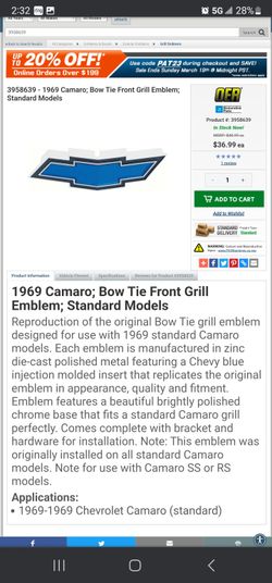 1969 Camaro Grille Emblem Bowtie 69 Camaro