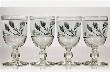 Goblets 4 Wine Glasses Vintage Libbey Silver Leaf Frosted MCM Water  8 oz