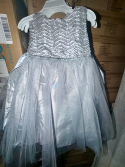 Girls Silver Glitter Tulle Party Dress