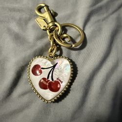 COACH VINTAGE CHERRY RESIN PUFFY HEART BAG CHARM