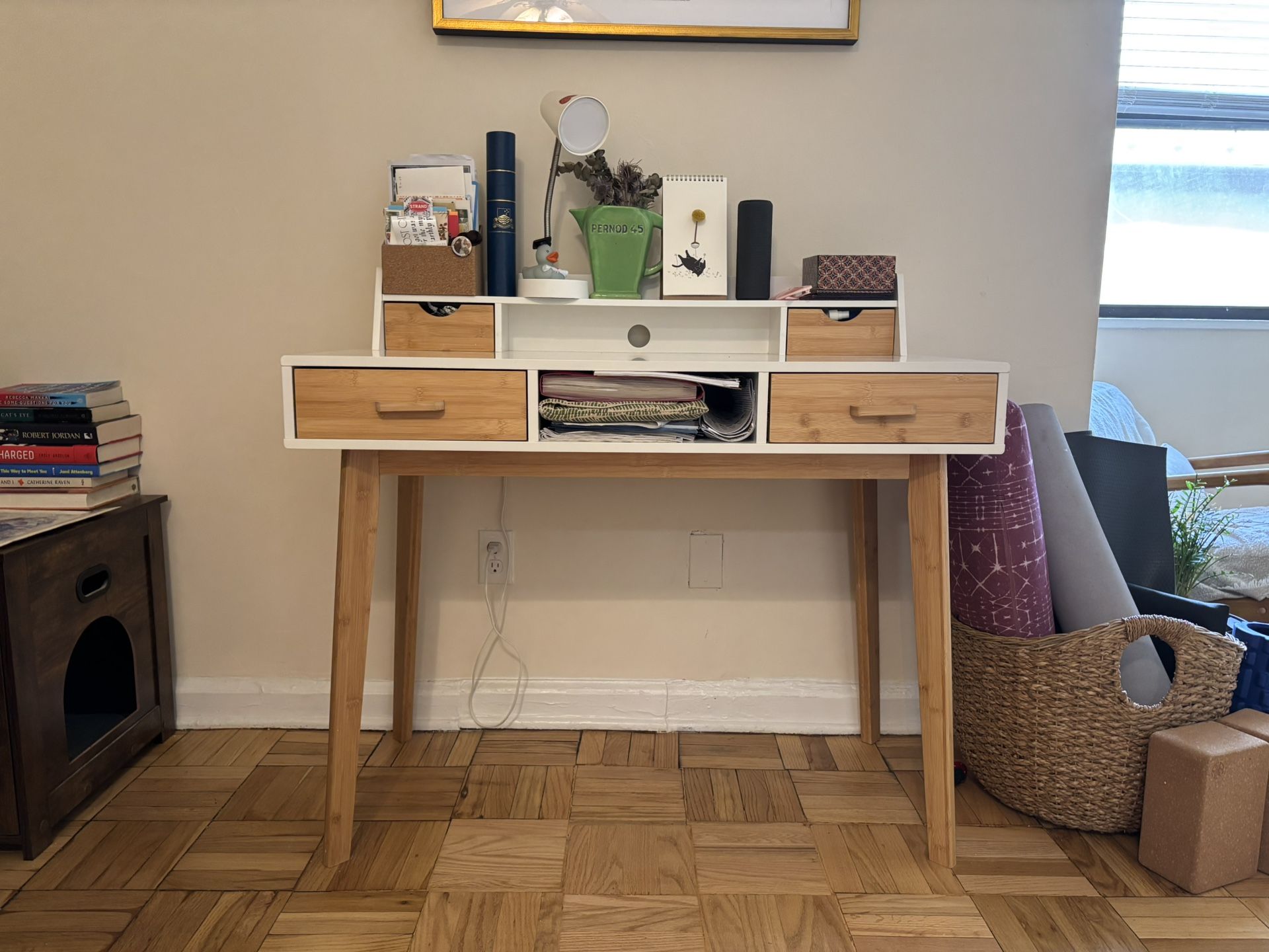 Desk Bamboo Wood Brown/white