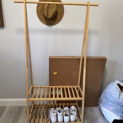 Wooden Coat Rack With Shoe Rack Shelfs