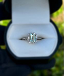 Jewelry 10k solid white gold 1.10CTW diamond celestite ring sz 7.00