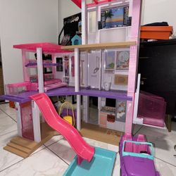 Barbie House With Pool/slide And Barbie Car