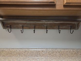 Rustic Wooden Shelf w/6 Hooks