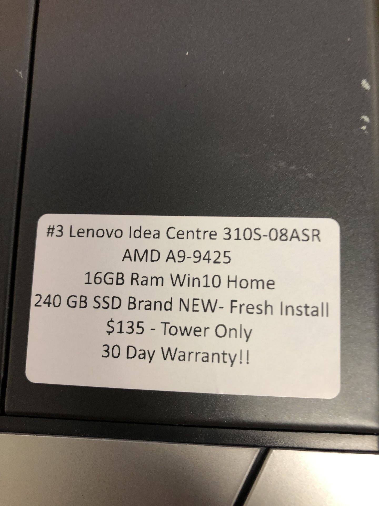 #3 Lenovo Idea Centre 310S-08ASR AMD A9-9425 16gb Ram Win10 Home 240gb Ssd Brand NEW- Fresh Install