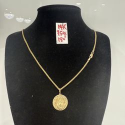 14K Solid Gold Chain and Pendant For Wedding 7.5Gr 18 Inches Long 