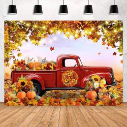 Avezano Fall Forest Red Truck Photo Backdrop Fabric Autumn Harvest Pumpkin Maple