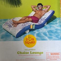 🌴 Sun Squad Inflatable Chaise Lounge Pool Float with Cup Holder