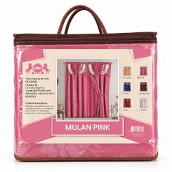 ABC Mulan Pink Jacquard Curtain Panels with Valance