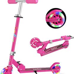 Scooters for Kids, 2 Wheel Folding Kick Scooter for Girls Boys, 3 Adjustable Height, Light Up Wheels, Lightweight Scooter with Sturdy Frame, Kickstand