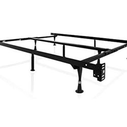 Heavy Duty 9-Leg Adjustable Metal Bed Frame with Double Center Support and Glides Only 