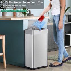 Automatic Trash Can,Sensor Motion Stainless Steel Garbage Bin, Touchless Smart Waste Bin, W/Stay-Open, Soft Close Lid, Display Light for Kithchen, Liv