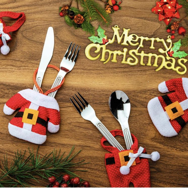 6 Pieces Christmas Santa Claus Silverware Holders Tableware Holder Knife Fork Pouch Bag for Xmas Tree, Restaurant Hotel Party Holiday Festival Celebra