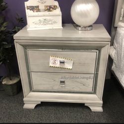 Grey Nightstand W/ Mirrored Trim Brand New In Box 