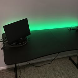 “GT RACING 55” LED Gaming Desk w/ Power Strip and Headphone Hook
