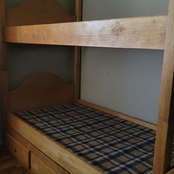 Solid Wood Bunk Bed with 3 Storage Drawers - Converts to 2 Twins