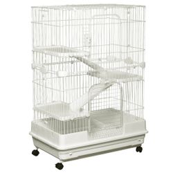 32"L 4-Level Small Pet Cage~NEW~ Rabbit Hutch w  Wheels, Slide-out Tray for Bunny, Chinchillas, Ferret, White