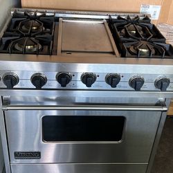 Viking 36”Wide Dual Fuel Range Stove In Stainless Steel 