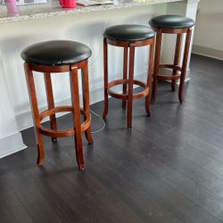 Swivel Bar Stool Real Wood Set Of 3 