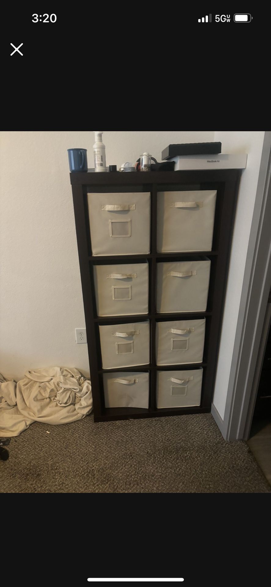 Dresser With Canvas Shelves $80. Can Turn Other Way!