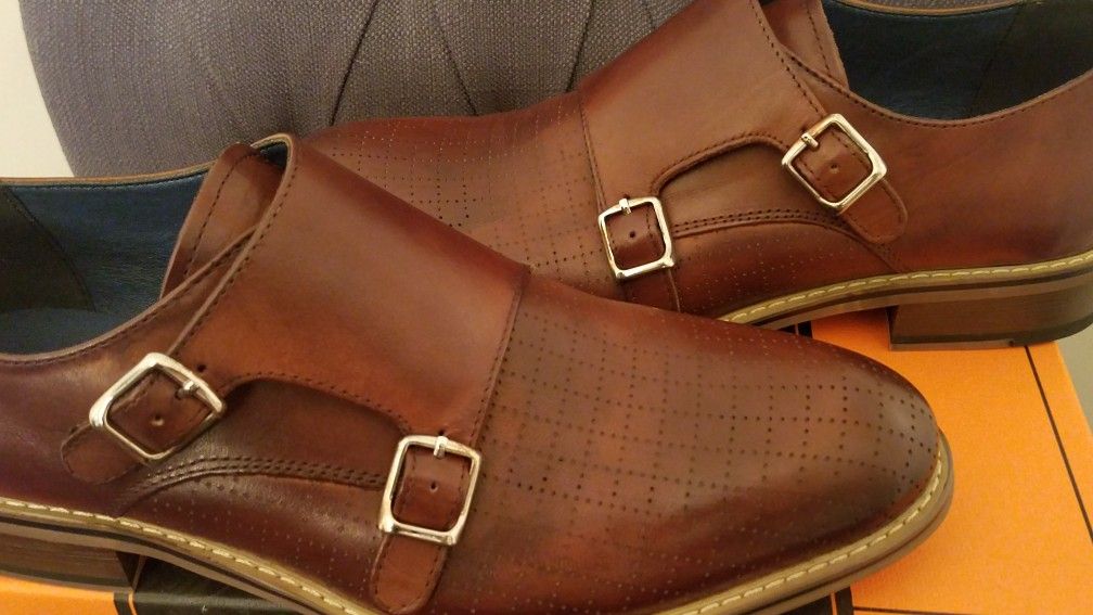 Italian brown leather dress shoes with monk strap