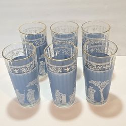 
ELEGANT ✨️VINTAGE ✨️
SET of SIX (6) MID-CENTURY Tumblers by Jeannette Glass Co. in the Hellenic Blue color, which is a soft Periwinkle/Wedgewood Blue