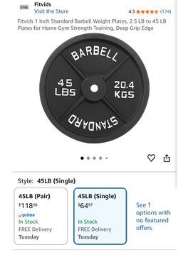 Standard Barbell Weight Plate, 45 LB