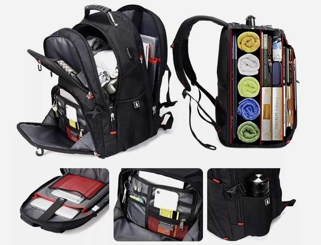 SHRRADOO Extra Large 52L Travel Laptop Backpack with USB Charging Port Black