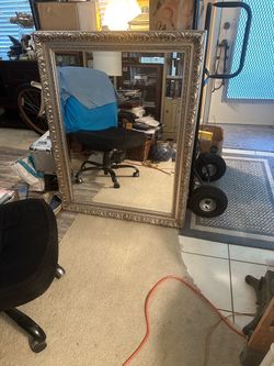 Large Wall Mirror with Ornate Silver Frame
