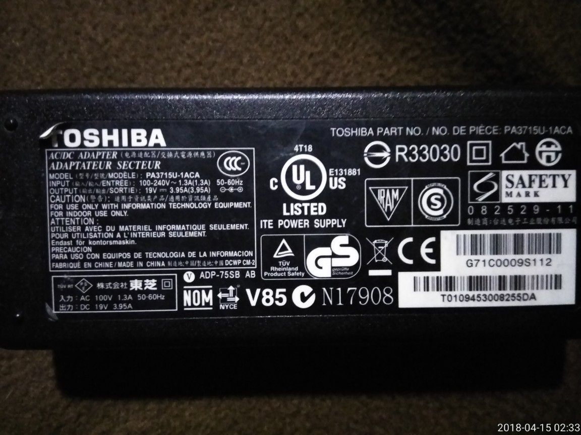 Toshiba charger AC adapter Laptop