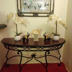Gorgeous Large Entryway Or Console Table Solid Wood Top With Wrought Iron Legs, Located In Reedley! Or Best Offer Hablo Espanol!