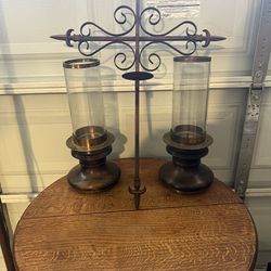 Primative Pennsylvania Antique Large Candle Holders Hurricane Lamps 