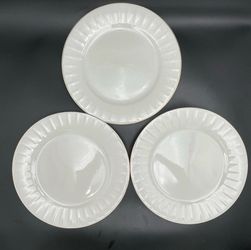Set of 3 Gibson Housewares 10-1/2" Dinner Plates Ivory with Gold Trim