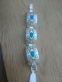 Silver Tone Bracelet with Turquoise Stones