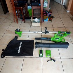 Greenworks Lawn Edge Cordless Trimmer And Leaf Blower Vacuum With Battery And Charger 40 Volts