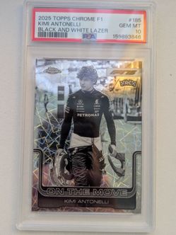 Topps chrome F1 Kimi Antonelli on the move black and white Lazer PSA 10