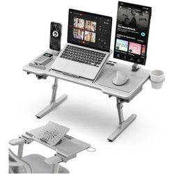 Newtral Laptop Bed Tray Desk, Height & Angle Adjustable Foldable Laptop Stand w/Cup Holder, Mousepad, Laptop Table Bookstand for Gaming, Working, Sofa