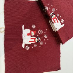 Six Burgundy Snowman Table Placemats