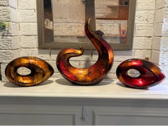 Will Of Fire Red Hearth Foil Lacquered Sculpture/Vase Set of 3