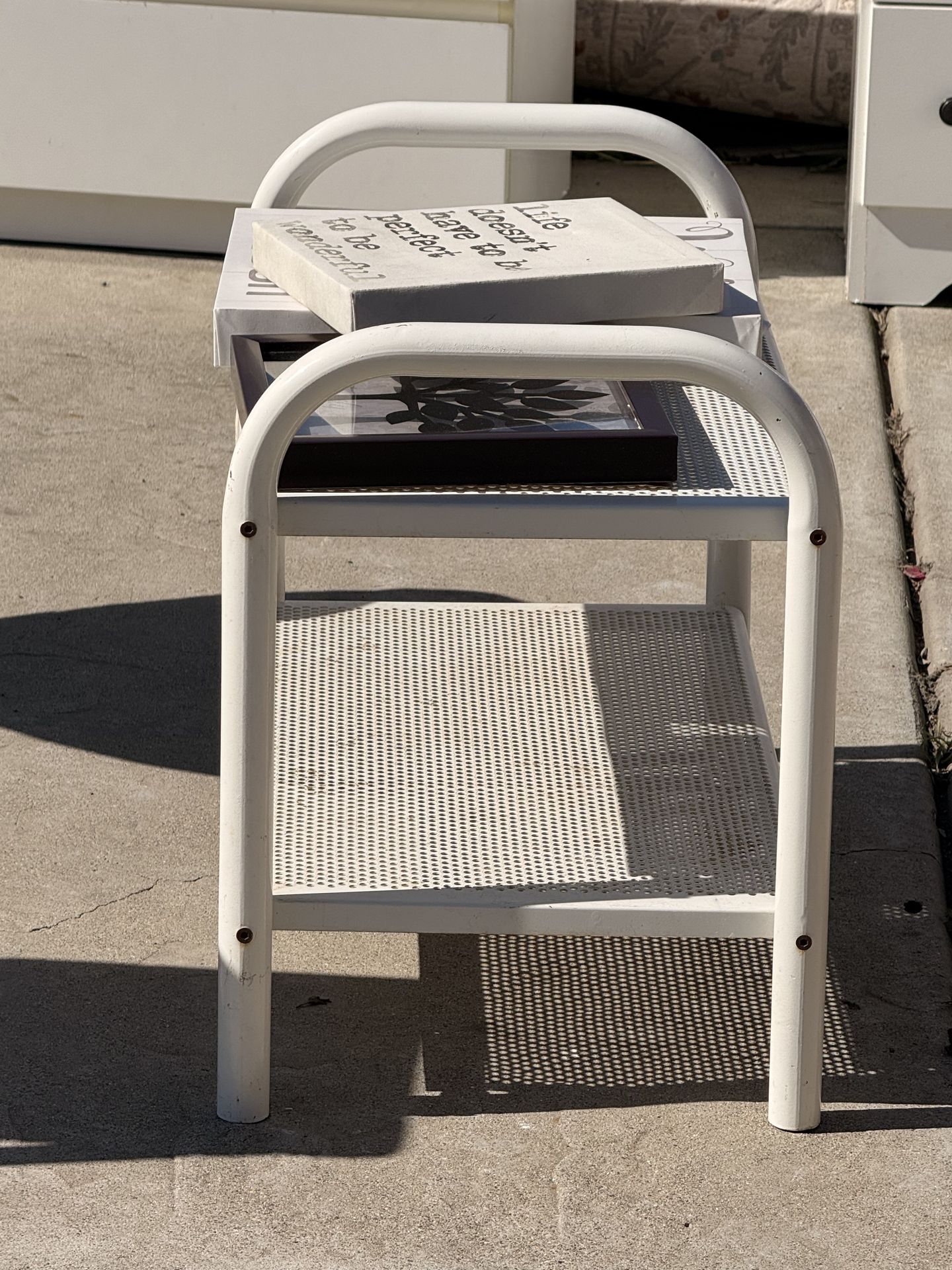 White metal shoe rack